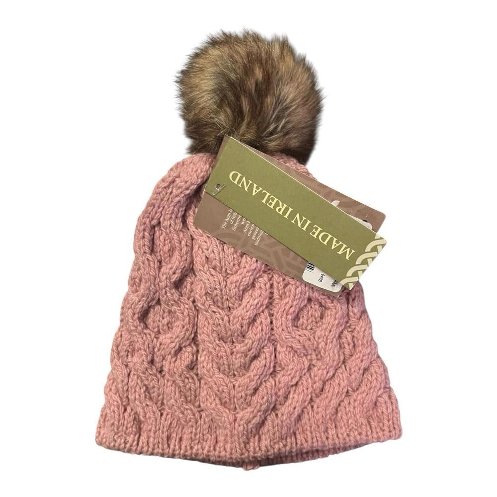 Aran Woollen Mills SuperSoft Merino Knit Pom-Pom Hat, Unisex Wool Hats Pink NWT - Picture 1 of 3
